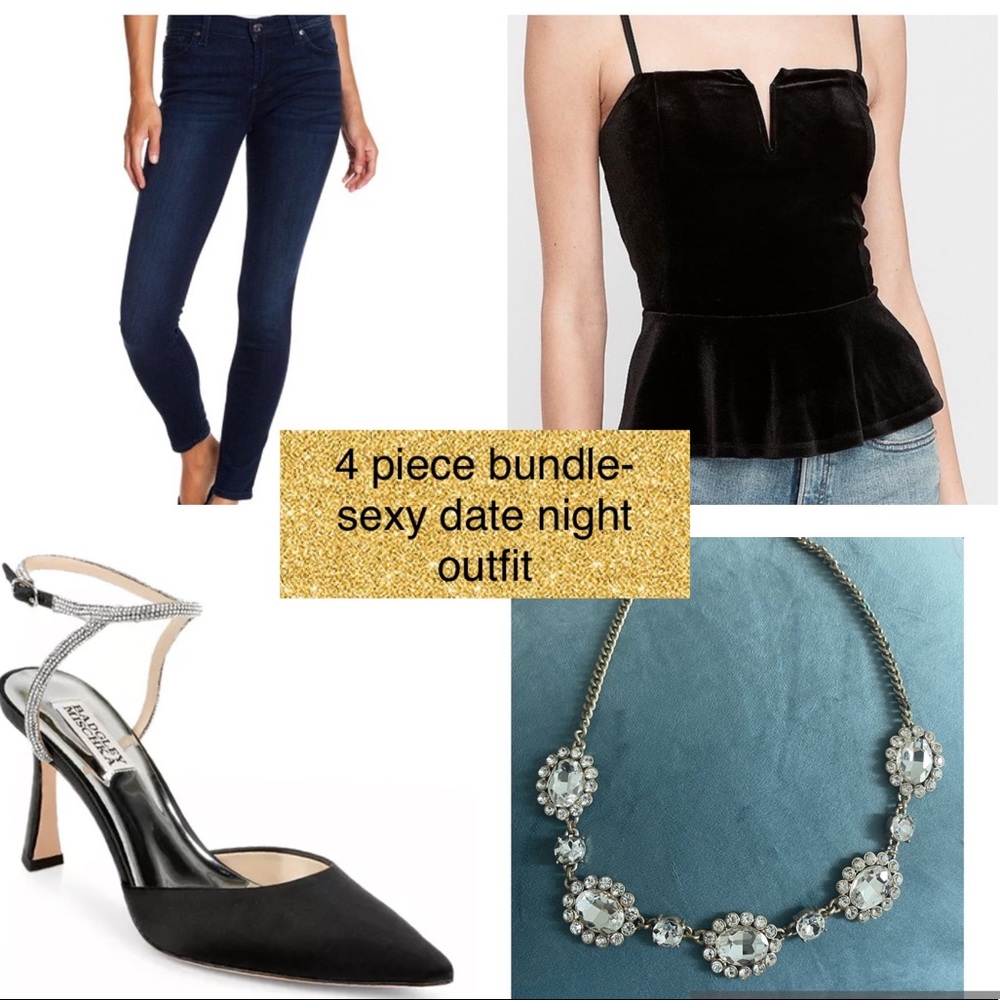 4 piece date night outfit - top/jeans/shoes/necklace